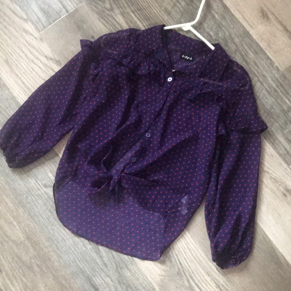 KidPik purple button front shirt with hearts‎ EUC girls size 12